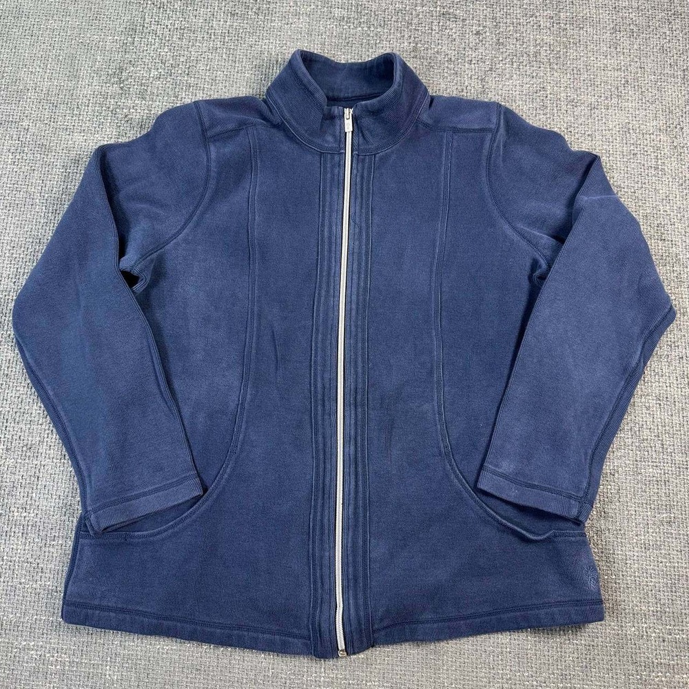 Tommy Bahama Full Zip Fleece Jacket Womens Large Navy Blue Ribbed Mock Neck